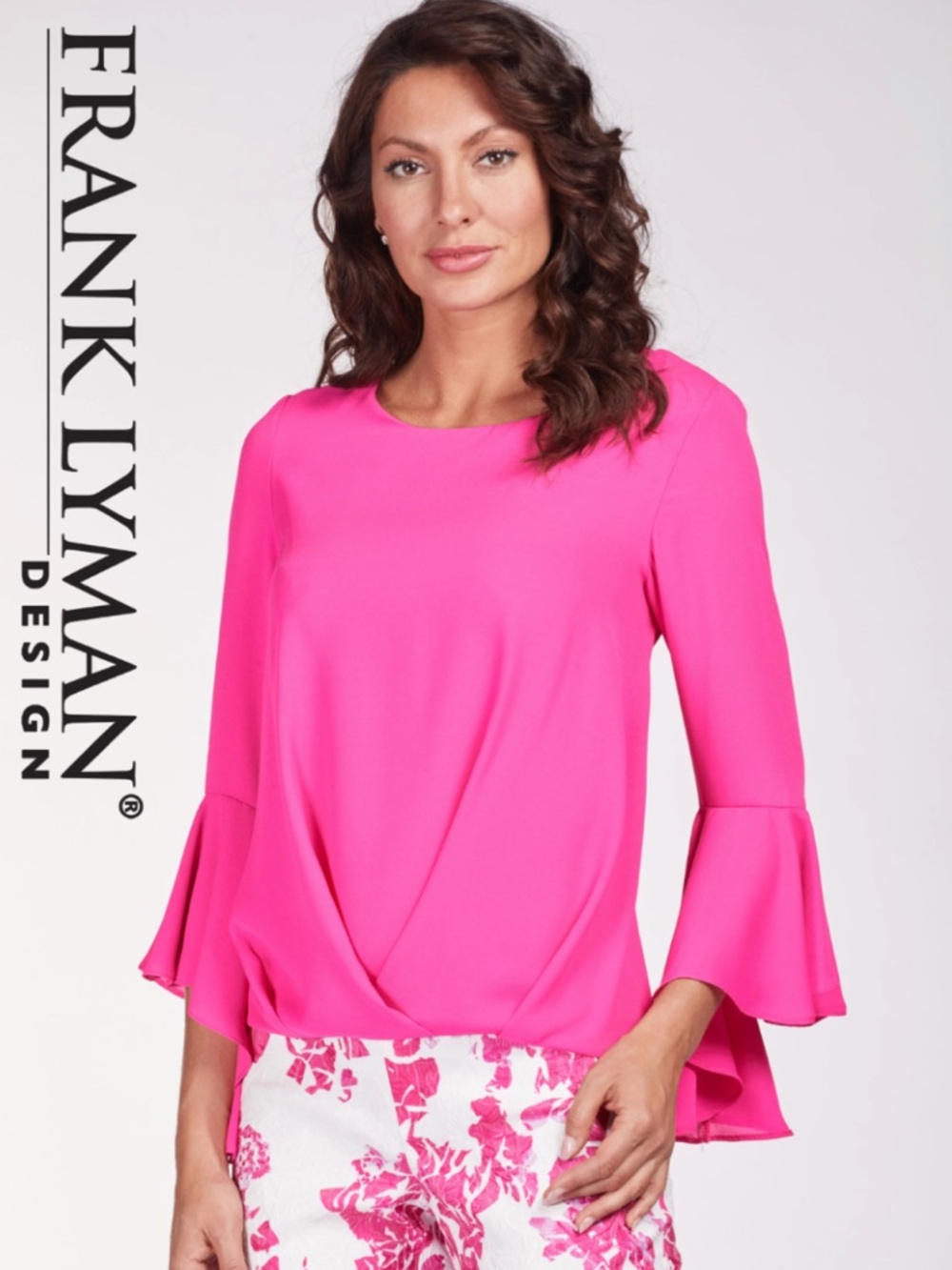 Frank Lyman Design Hot Pink Bell-Sleeve Blouse size 16